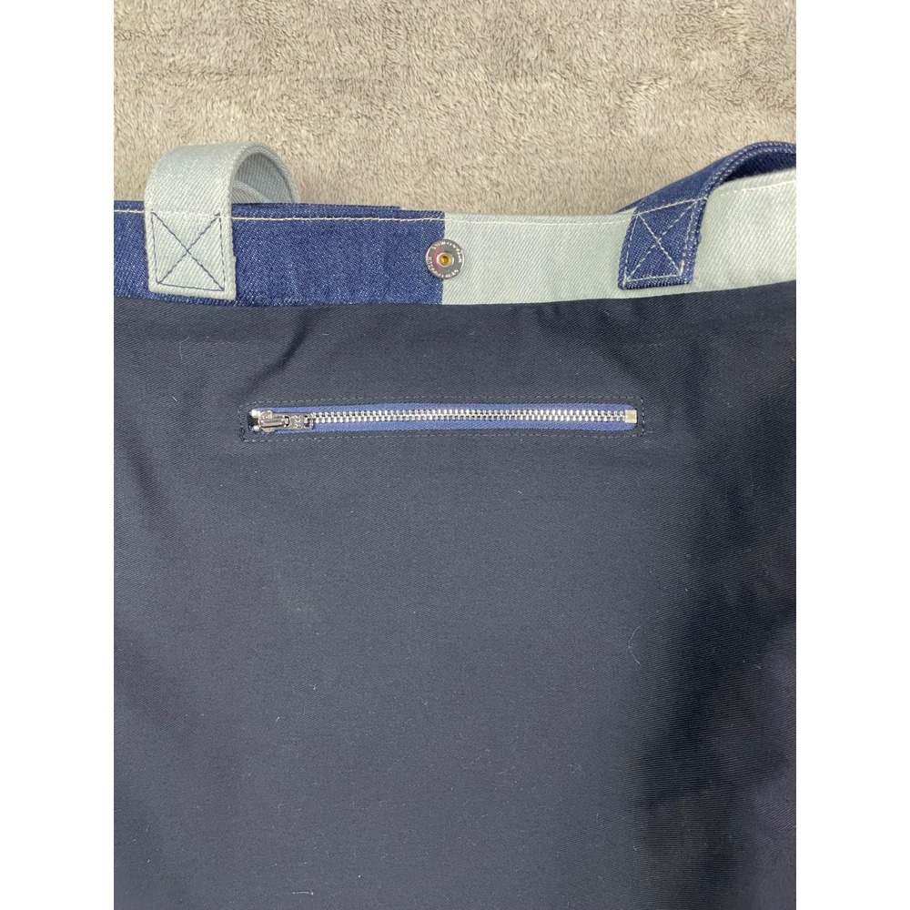 DENIM MUSEUM Tote Bag NWT Colorblock Two Tone Blue Cotton Embroidered YKK Zip - Picture 11 of 14